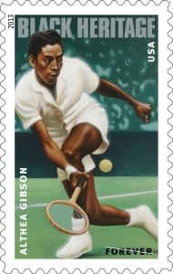 A Forever stamp of Althea Gibson, designed by Derry Noyes from a painting by Kadir Nelson. (U.S. Postal Service)