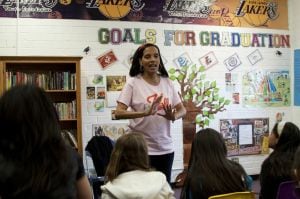 Shari Headley speaks to the Dance and Drama Program at the Boys & Girls Club of East Los Angeles . (Photo: Saving Our Daughters)