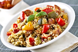 Meat-free eating doesn't have to be bland. Dishes such as couscous with fresh-roasted vegetables will delight your taste buds. (Photo: svariophoto/Getty Images) 
